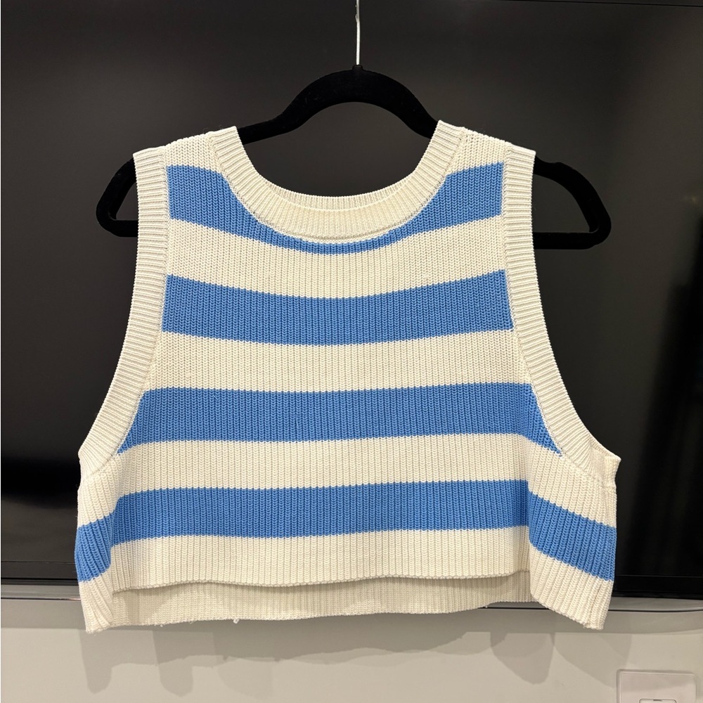 Zara White and Blue Knit Top